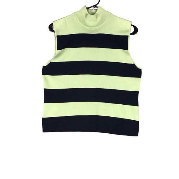 Carlisle Women’s XL Sleeveless Striped Mock Neck Top Green Black Silk Blend - Picture 2 of 9